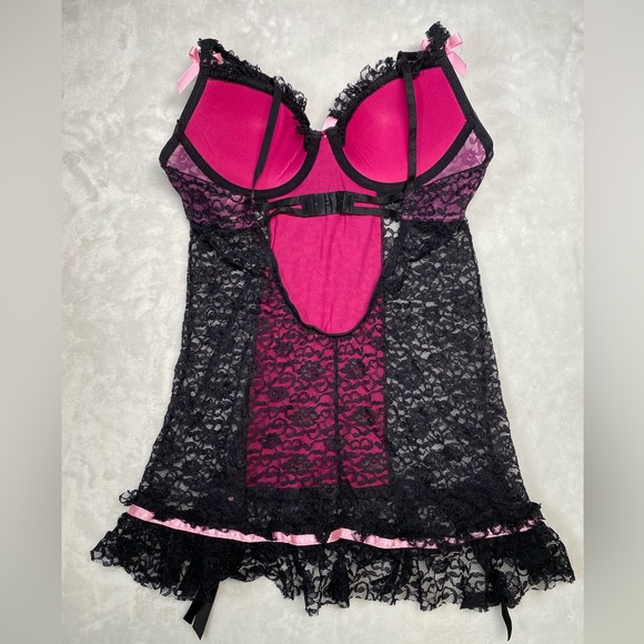Women’s Victoria’s Secret 34B black pink lace mini babydoll - Picture 7 of 7